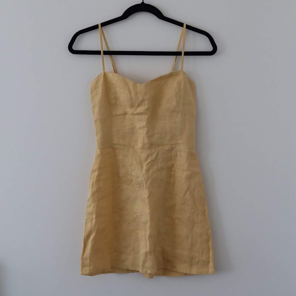 Reformation Roarke Yellow Linen Sweetheart Mini Dress